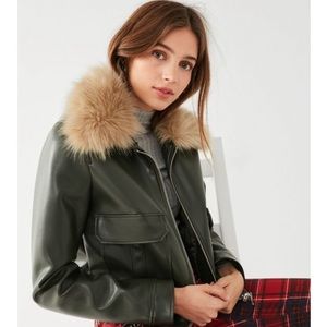 Faux fur green PU leather jacket